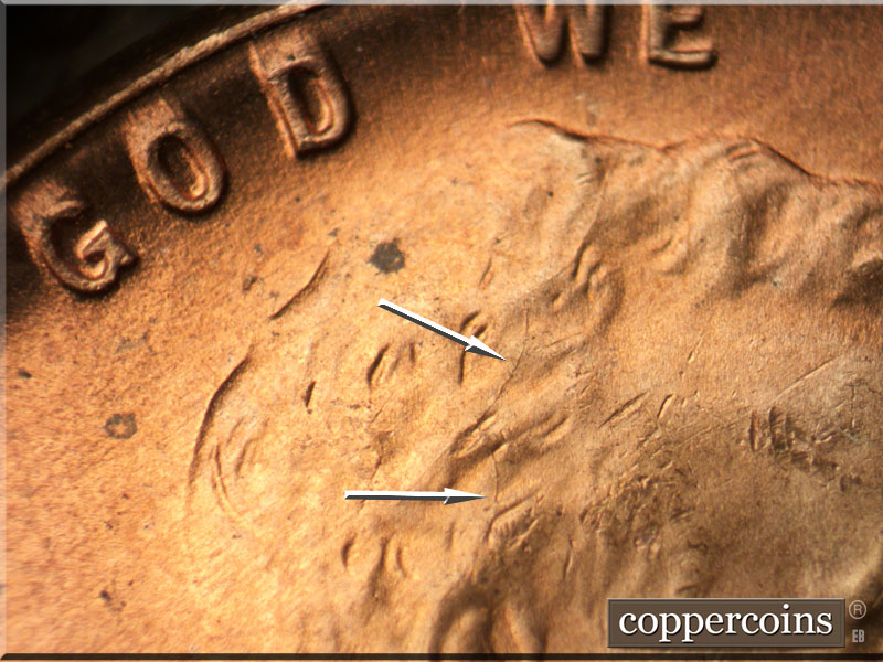 Die-stage B marker on 1950D•1MM•024 (1950 Repunched Mint Mark).