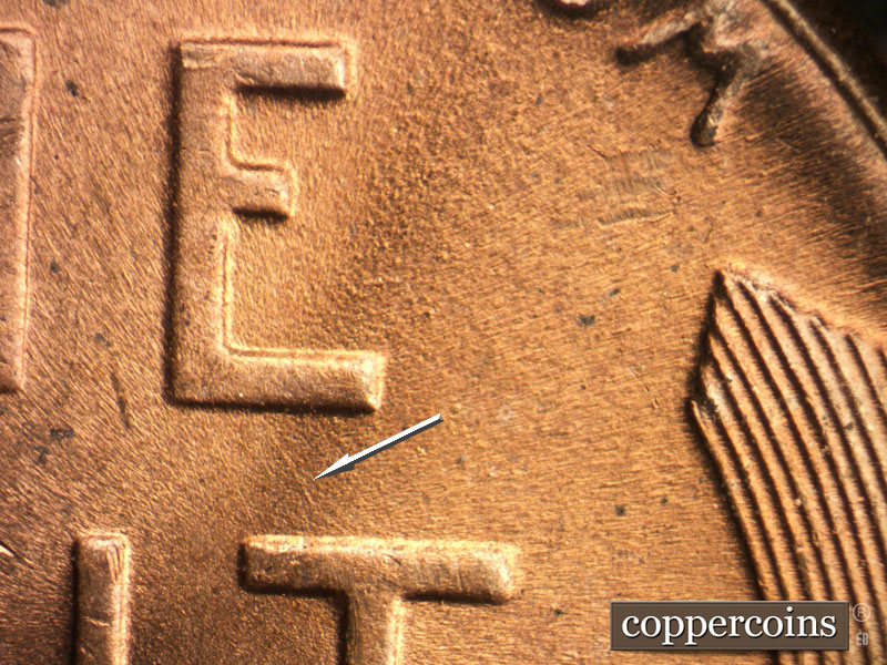 Die-stage B marker on 1950D•1MM•024 (1950 Repunched Mint Mark).