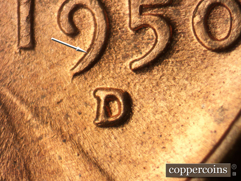 Die-stage C marker on 1950D•1MM•025 (1950 Repunched Mint Mark).