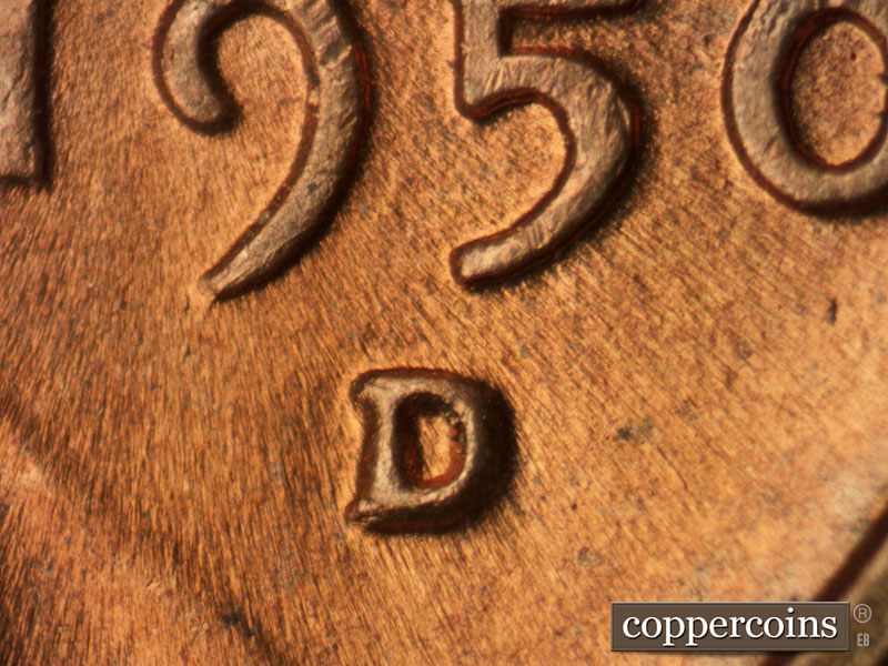 Die-stage C marker on 1950D•1MM•027 (1950 Repunched Mint Mark).