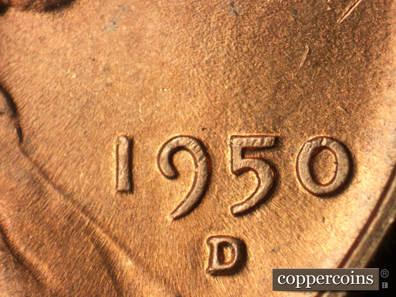 Die-stage C marker on 1950D•1MM•027 (1950 Repunched Mint Mark).