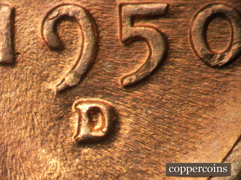 1950 Lincoln cent obverse, CopperCoins die 1950D•1MM•028.