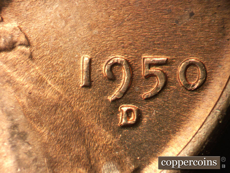 Die-stage B marker on 1950D•1MM•028 (1950 Repunched Mint Mark).