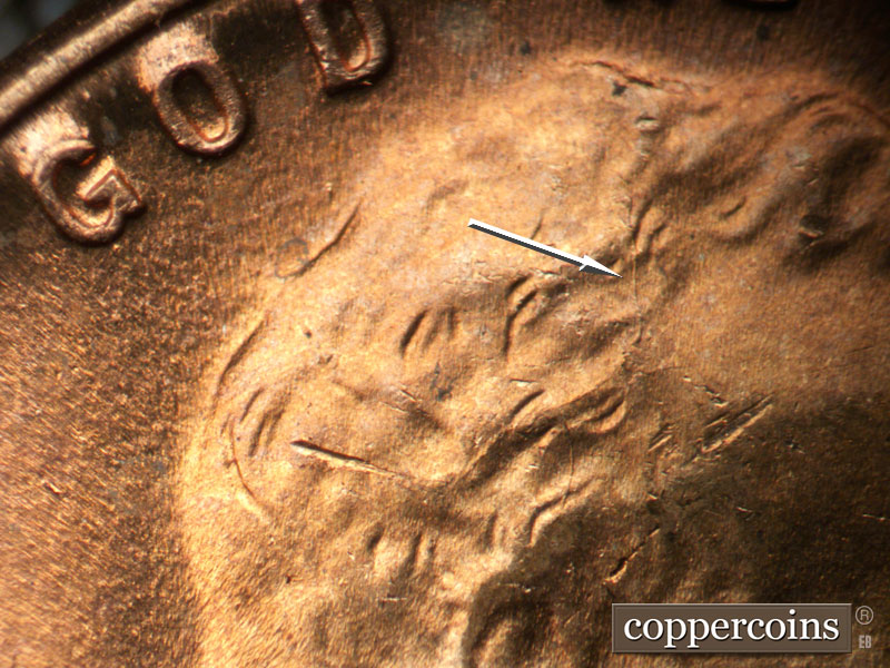 Die-stage B marker on 1950D•1MM•028 (1950 Repunched Mint Mark).