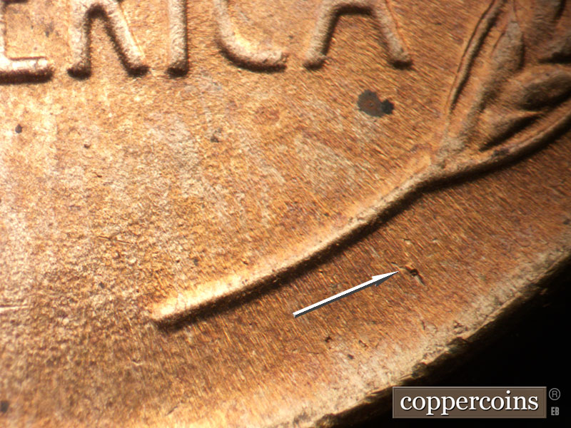 Die-stage B marker on 1950D•1MM•028 (1950 Repunched Mint Mark).