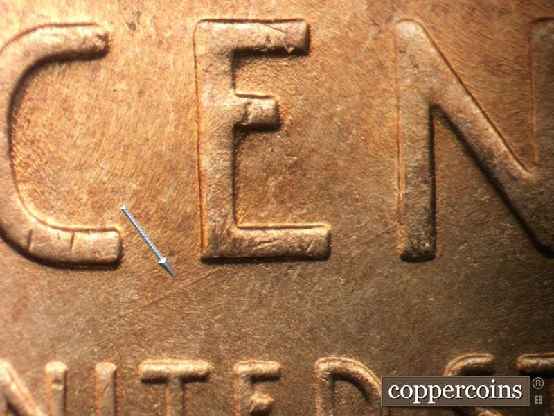 Die-stage B marker on 1950D•1MM•028 (1950 Repunched Mint Mark).