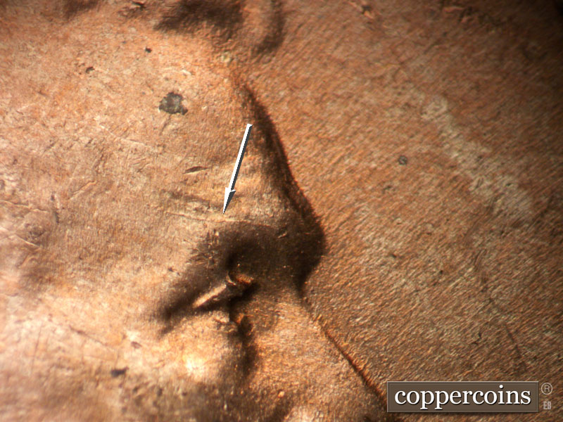 Die-stage B marker on 1950D•1MM•030 (1950 Repunched Mint Mark).