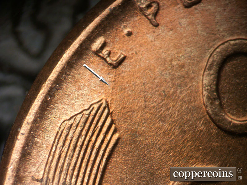 Die-stage B marker on 1950D•1MM•030 (1950 Repunched Mint Mark).
