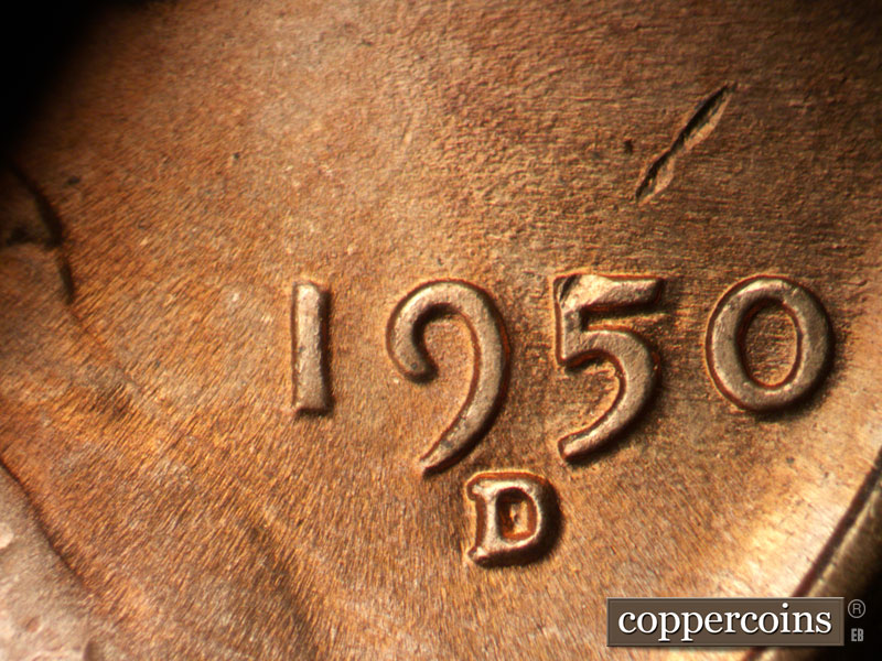 Die-stage B marker on 1950D•1MM•031 (1950 Repunched Mint Mark).