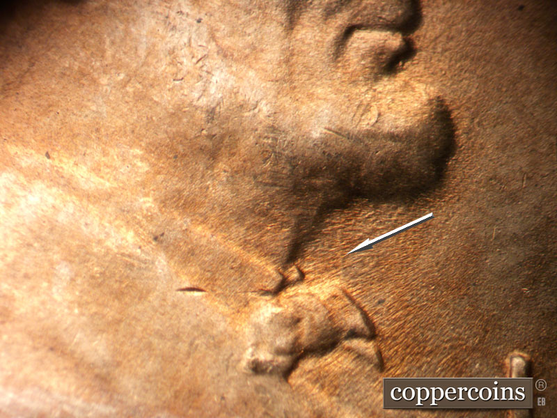 Die-stage B marker on 1950D•1MM•031 (1950 Repunched Mint Mark).