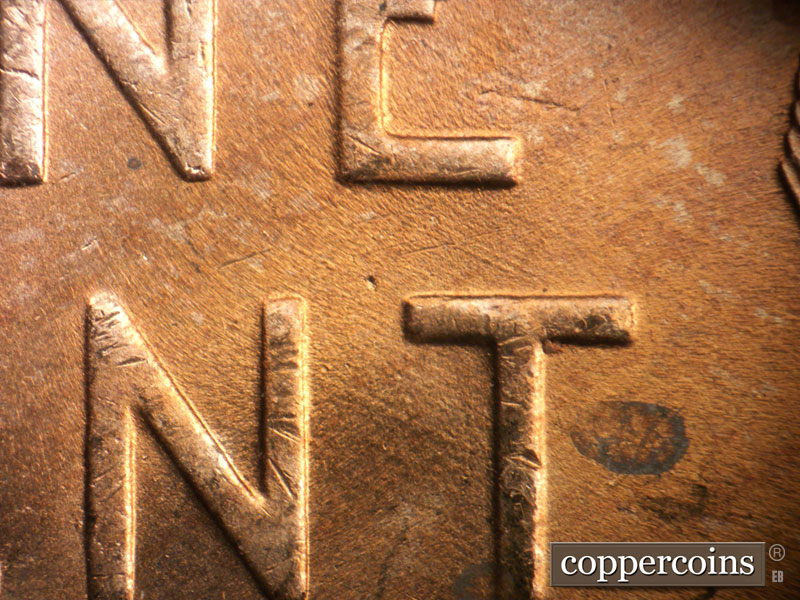 Die-stage B marker on 1950D•1MM•031 (1950 Repunched Mint Mark).