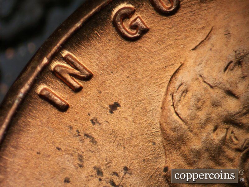 Die-stage B marker on 1950D•1MM•032 (1950 Repunched Mint Mark).