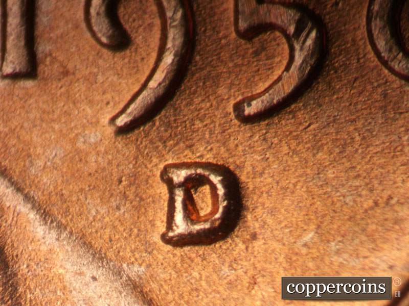 1950 Lincoln cent obverse, CopperCoins die 1950D•1MM•033.