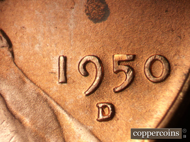 Die-stage B marker on 1950D•1MM•033 (1950 Repunched Mint Mark).