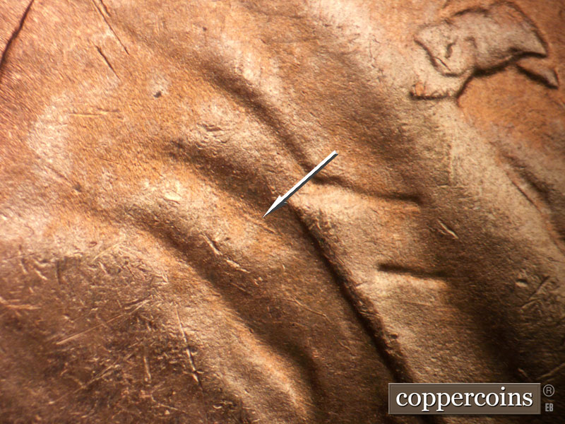 Die-stage B marker on 1950D•1MM•033 (1950 Repunched Mint Mark).