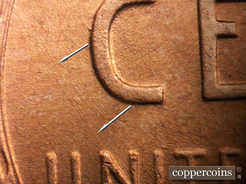 Die-stage B marker on 1950D•1MM•033 (1950 Repunched Mint Mark).