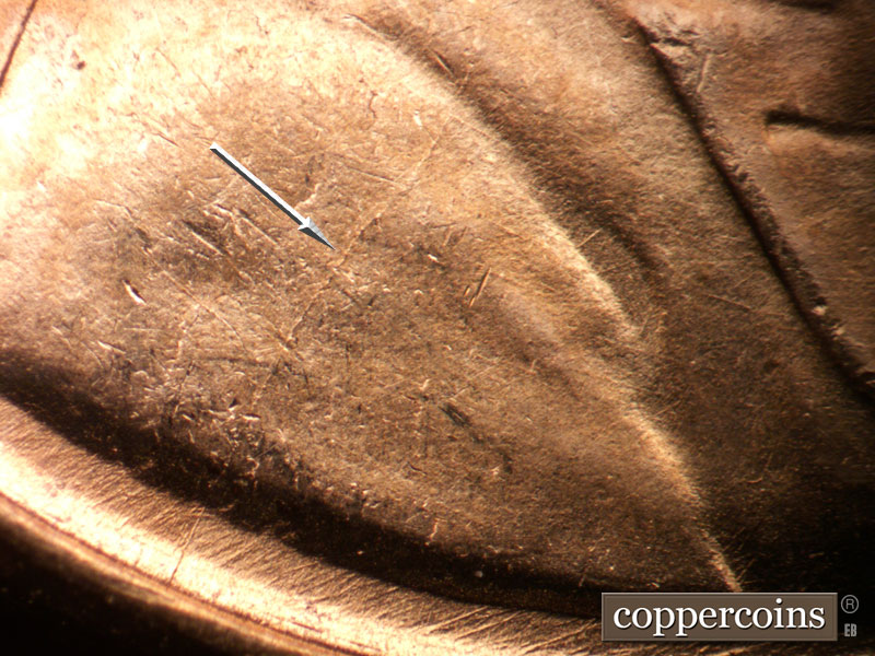Die-stage B marker on 1950D•1MM•034 (1950 Repunched Mint Mark).