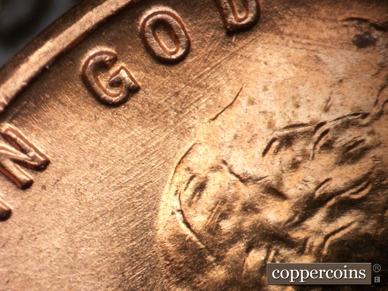 Die-stage B marker on 1950D•1MM•034 (1950 Repunched Mint Mark).
