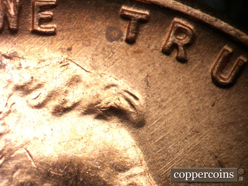 Die-stage B marker on 1950D•1MM•034 (1950 Repunched Mint Mark).