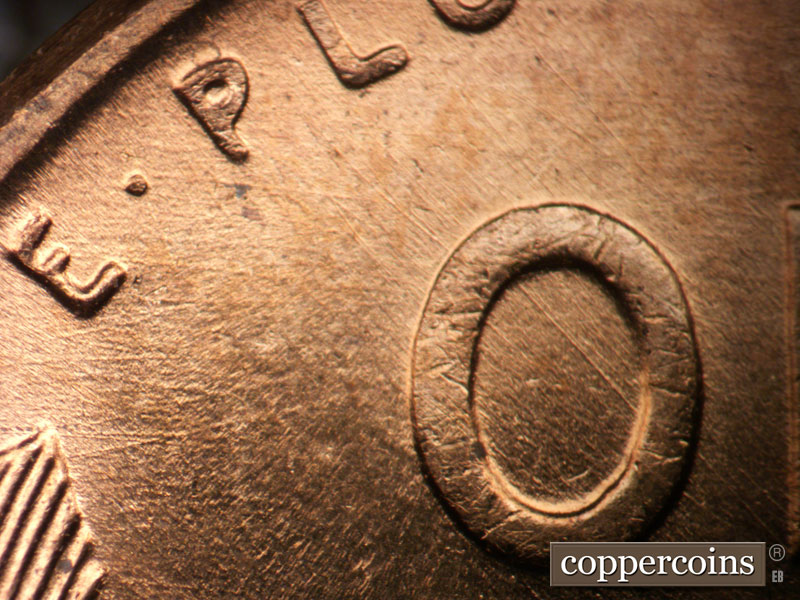 Die-stage B marker on 1950D•1MM•034 (1950 Repunched Mint Mark).
