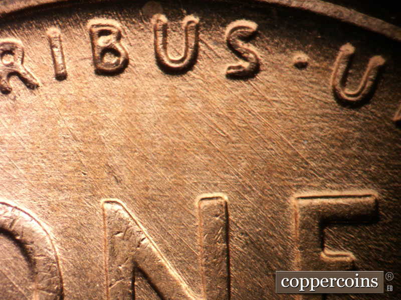 Die-stage B marker on 1950D•1MM•034 (1950 Repunched Mint Mark).