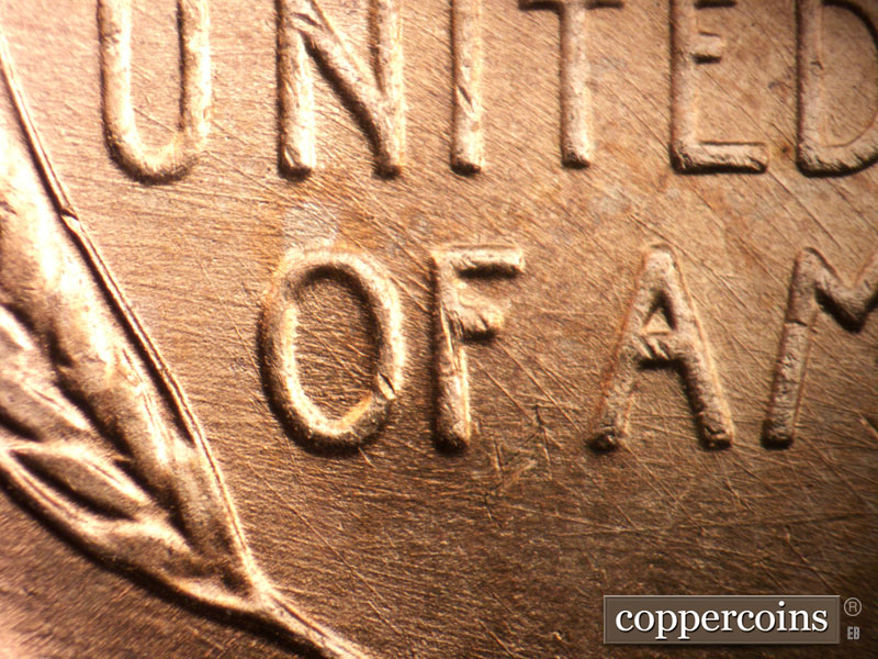 Die-stage B marker on 1950D•1MM•034 (1950 Repunched Mint Mark).