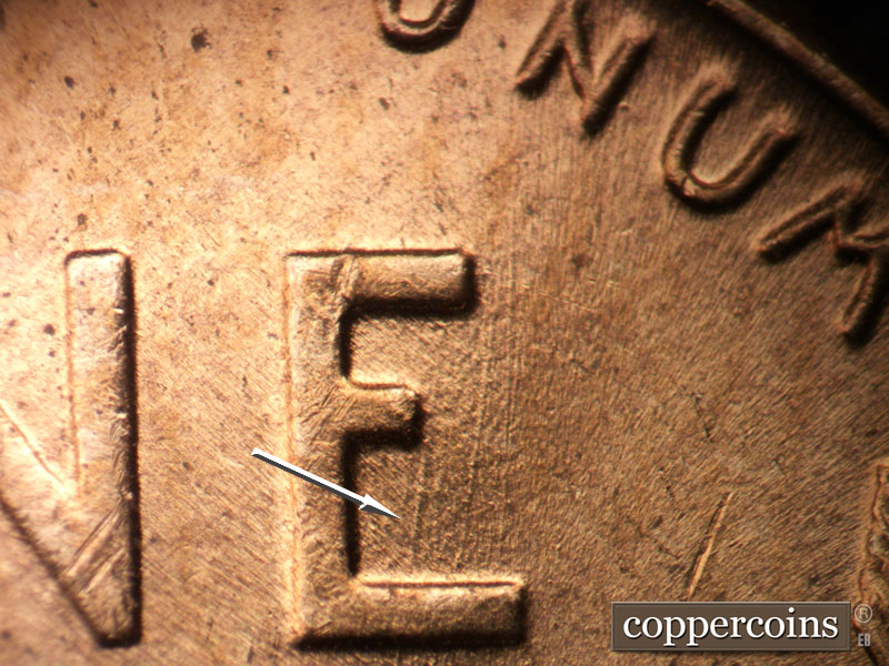 Die-stage B marker on 1950D•1MM•035 (1950 Repunched Mint Mark).
