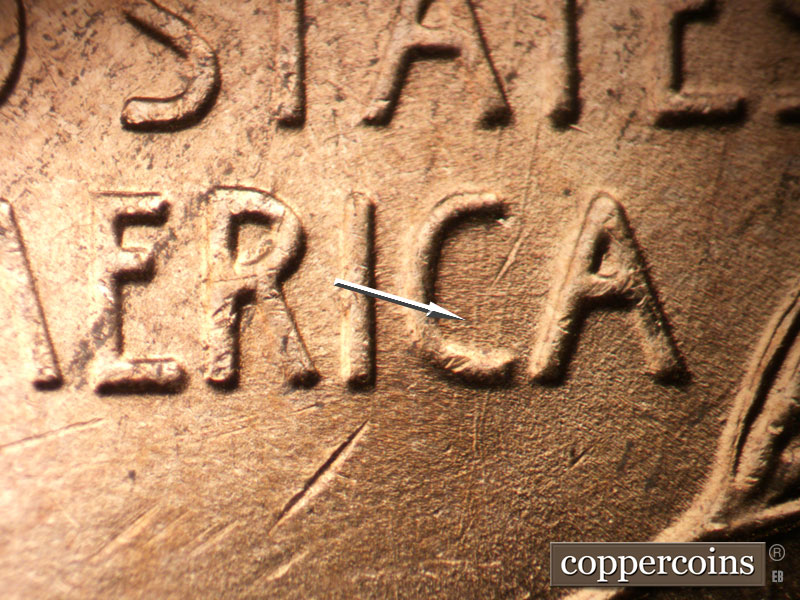 Die-stage B marker on 1950D•1MM•035 (1950 Repunched Mint Mark).