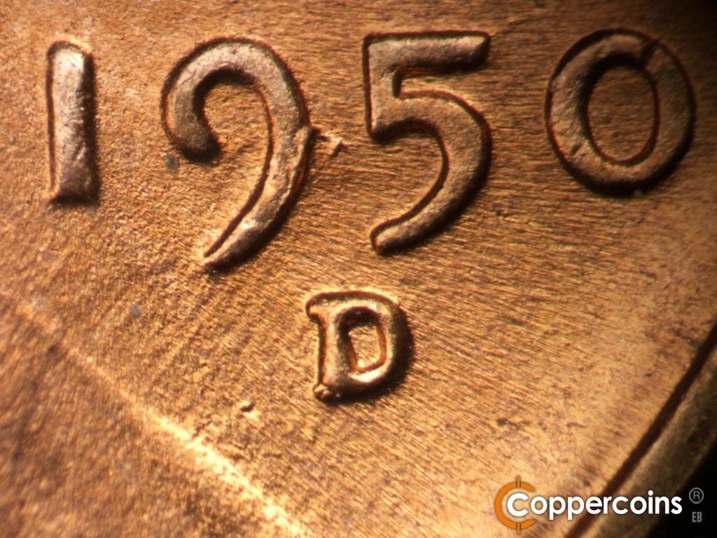 Die-stage C marker on 1950D•1MM•040 (1950 Repunched Mint Mark).