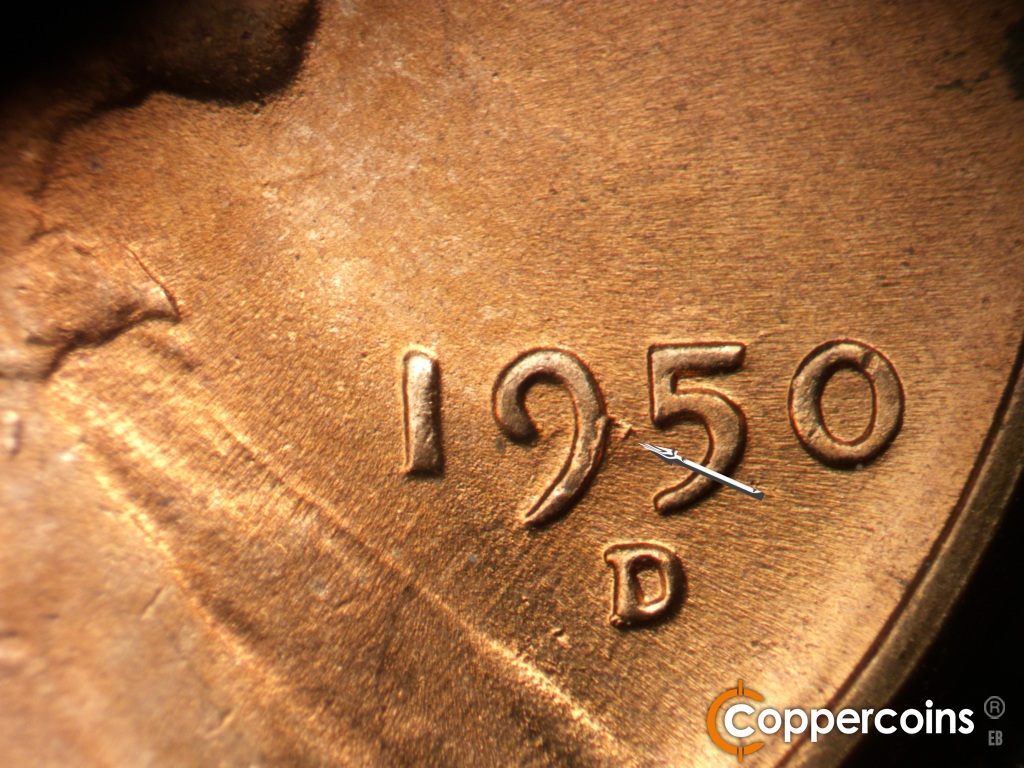 Die-stage C marker on 1950D•1MM•040 (1950 Repunched Mint Mark).