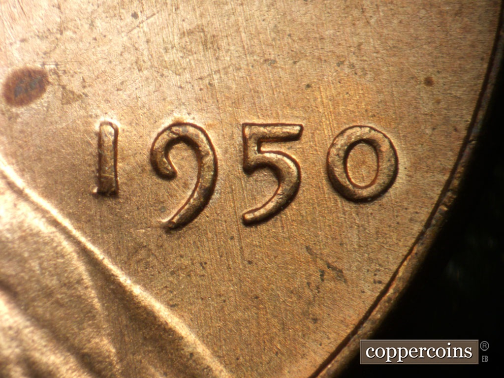 Die-stage A marker on 1950P•1DR•002 showing Date for reference. SSE die scratches through date.