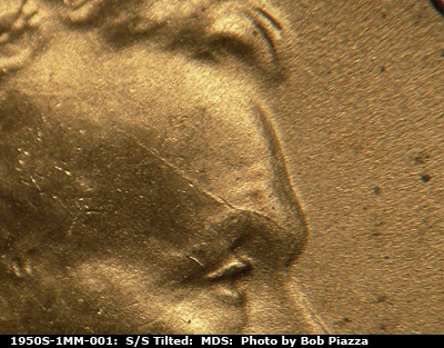 Die-stage B marker on 1950S•1MM•001 (1950 Repunched Mint Mark).