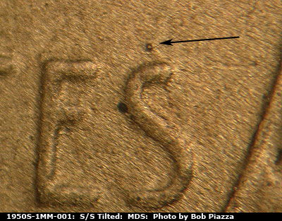 Die-stage B marker on 1950S•1MM•001 (1950 Repunched Mint Mark).
