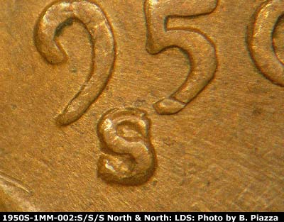 Die-stage C marker on 1950S•1MM•002 (1950 Repunched Mint Mark).