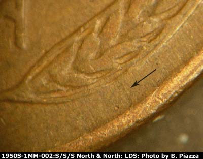 Die-stage C marker on 1950S•1MM•002 (1950 Repunched Mint Mark).