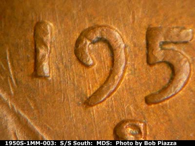 Die-stage B marker on 1950S•1MM•003 (1950 Repunched Mint Mark).