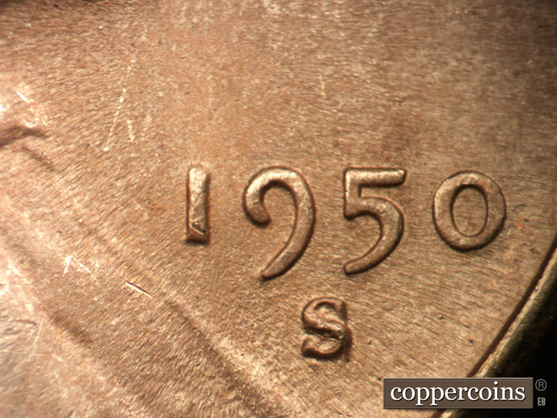 Die-stage C marker on 1950S•1MM•003 (1950 Repunched Mint Mark).
