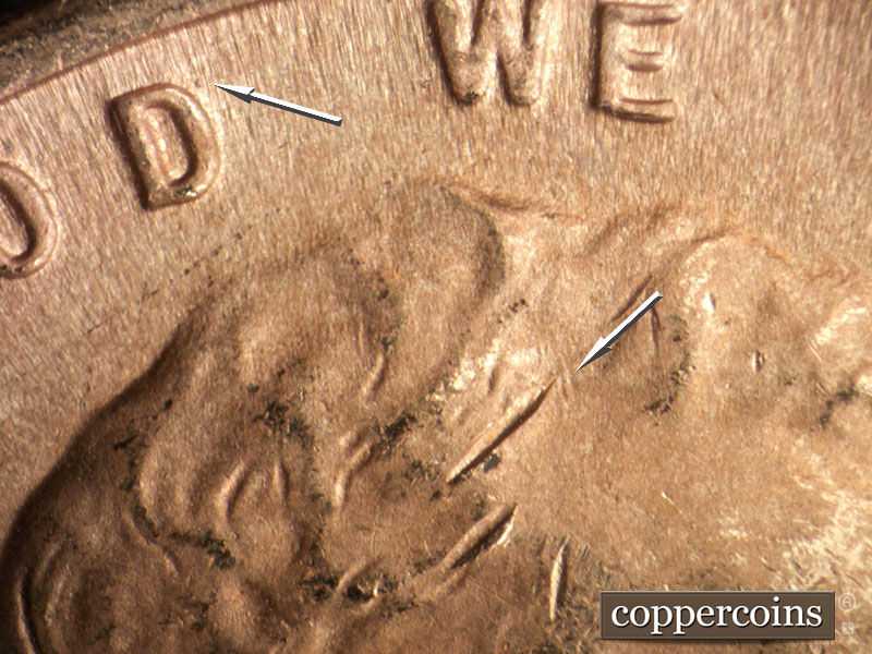 Die-stage C marker on 1950S•1MM•003 (1950 Repunched Mint Mark).