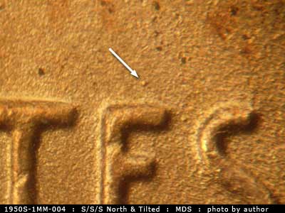 Die-stage B marker on 1950S•1MM•004 (1950 Repunched Mint Mark).
