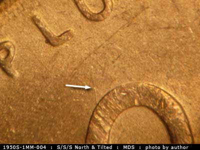 Die-stage B marker on 1950S•1MM•004 (1950 Repunched Mint Mark).