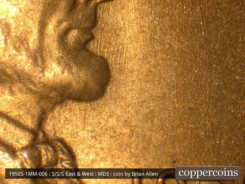 Die-stage B marker on 1950S•1MM•006 (1950 Repunched Mint Mark).