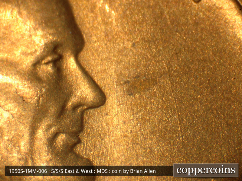 Die-stage B marker on 1950S•1MM•006 (1950 Repunched Mint Mark).