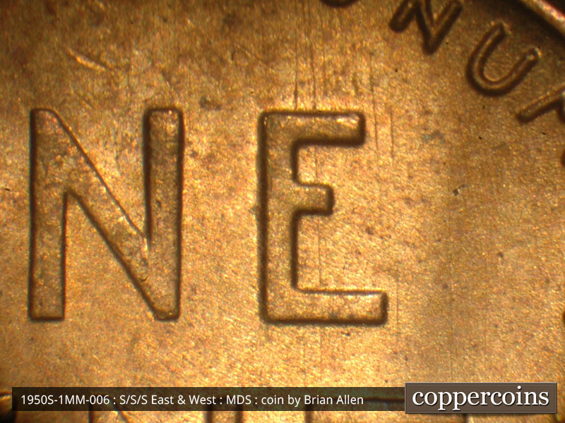 Die-stage B marker on 1950S•1MM•006 (1950 Repunched Mint Mark).