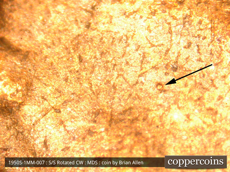 Die-stage B marker on 1950S•1MM•007 (1950 Repunched Mint Mark).
