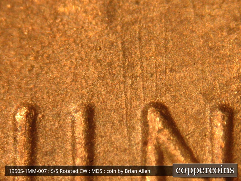 Die-stage B marker on 1950S•1MM•007 (1950 Repunched Mint Mark).