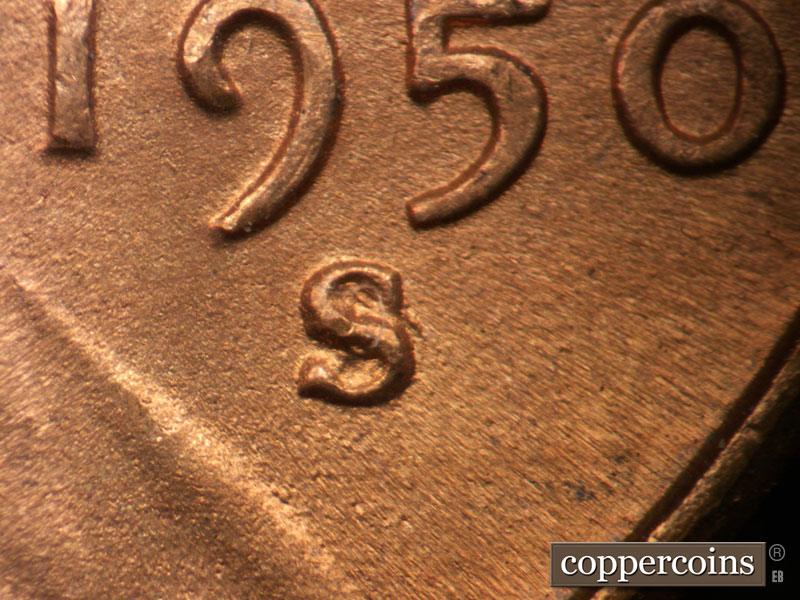 1950 Lincoln cent obverse, CopperCoins die 1950S•1MM•008.