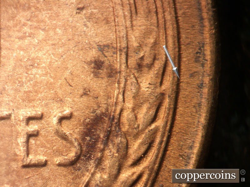 Die-stage B marker on 1950S•1MM•008 (1950 Repunched Mint Mark).