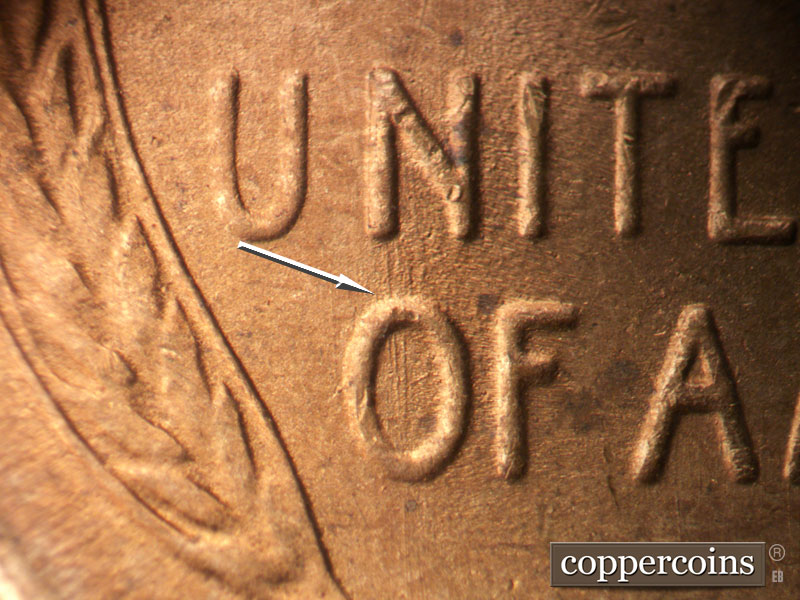 Die-stage B marker on 1950S•1MM•008 (1950 Repunched Mint Mark).