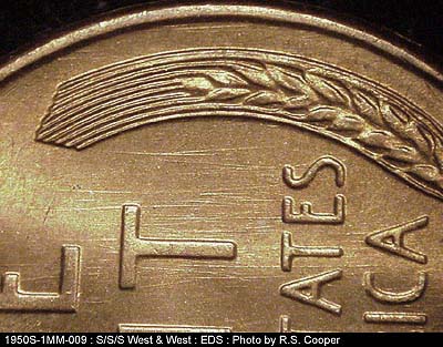 Die-stage A marker on 1950S•1MM•009 (1950 Repunched Mint Mark).