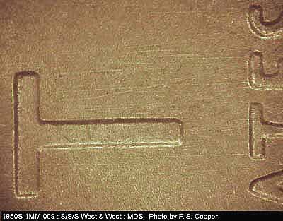 Die-stage B marker on 1950S•1MM•009 (1950 Repunched Mint Mark).